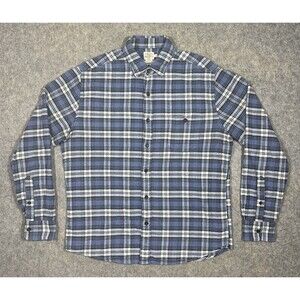 Faherty Seaview Flannel Shirt Men’s L Blue Plaid Button Up Organic Cotton Summer